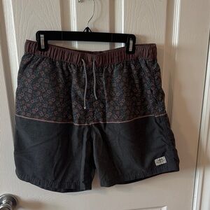 Katin Black and Brown Patterned Swim Shorts